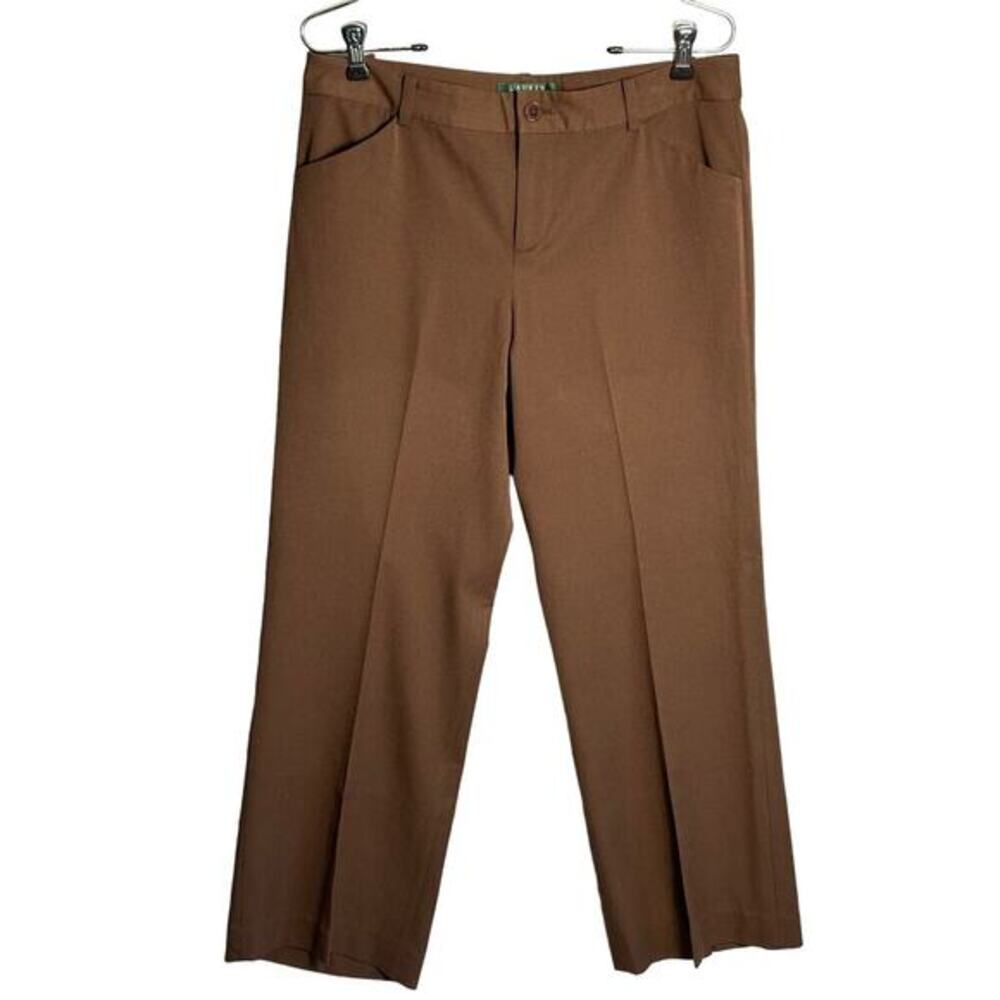 Lauren Ralph Lauren Jacie Straight Leg Dress Pant Sz 8 Neutral Chocolate Trouser